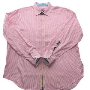Robert Graham Mens Shirt 2XL Tailored Fit Pink White Stripe Long Sleeve Button U